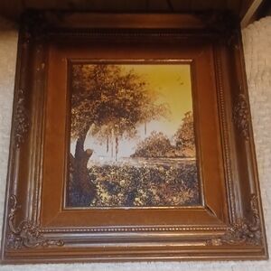Vintage Oil Painting Landscape In Wood Frame